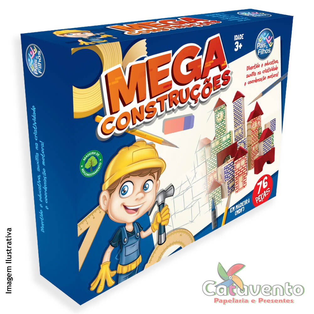 Jogo Mega Construções 45 Peças de Madeira Pais e Filhos